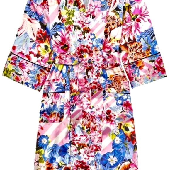 XS/S Vs Victoria’s Secret MARY KATRANTZOU Satin Pink Floral Robe kimono - Picture 7 of 10
